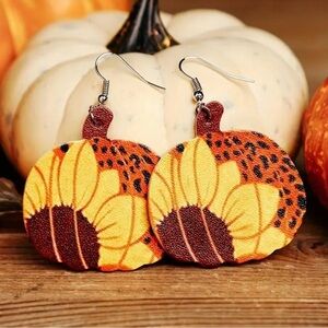 Handmade faux leather sunflower pumpkin earrings | fall | autumn | Thanksgiving